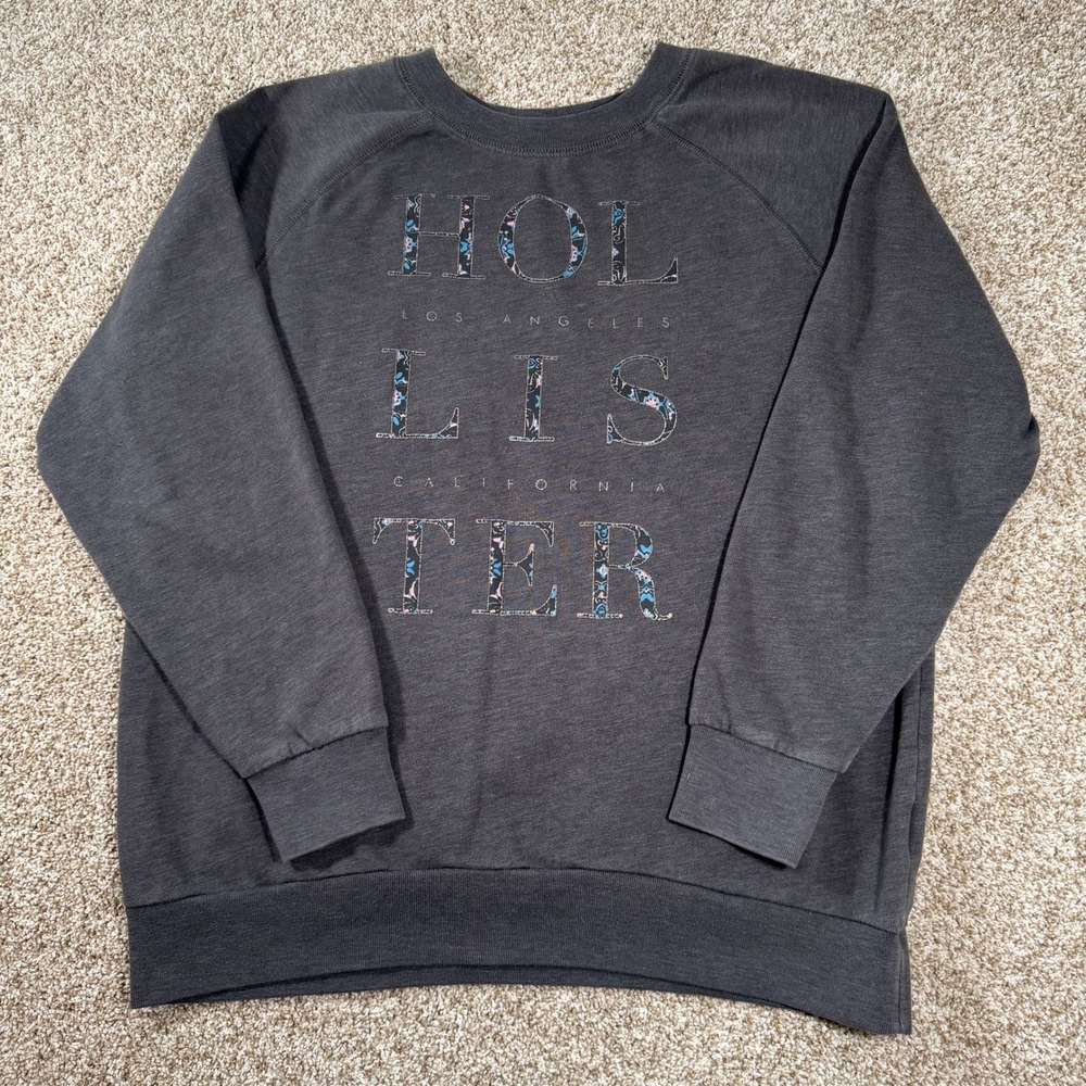 Hollister Graphic Sweatshirt Long Sleeve Crew Neck Charcoal Gray Women's Size L